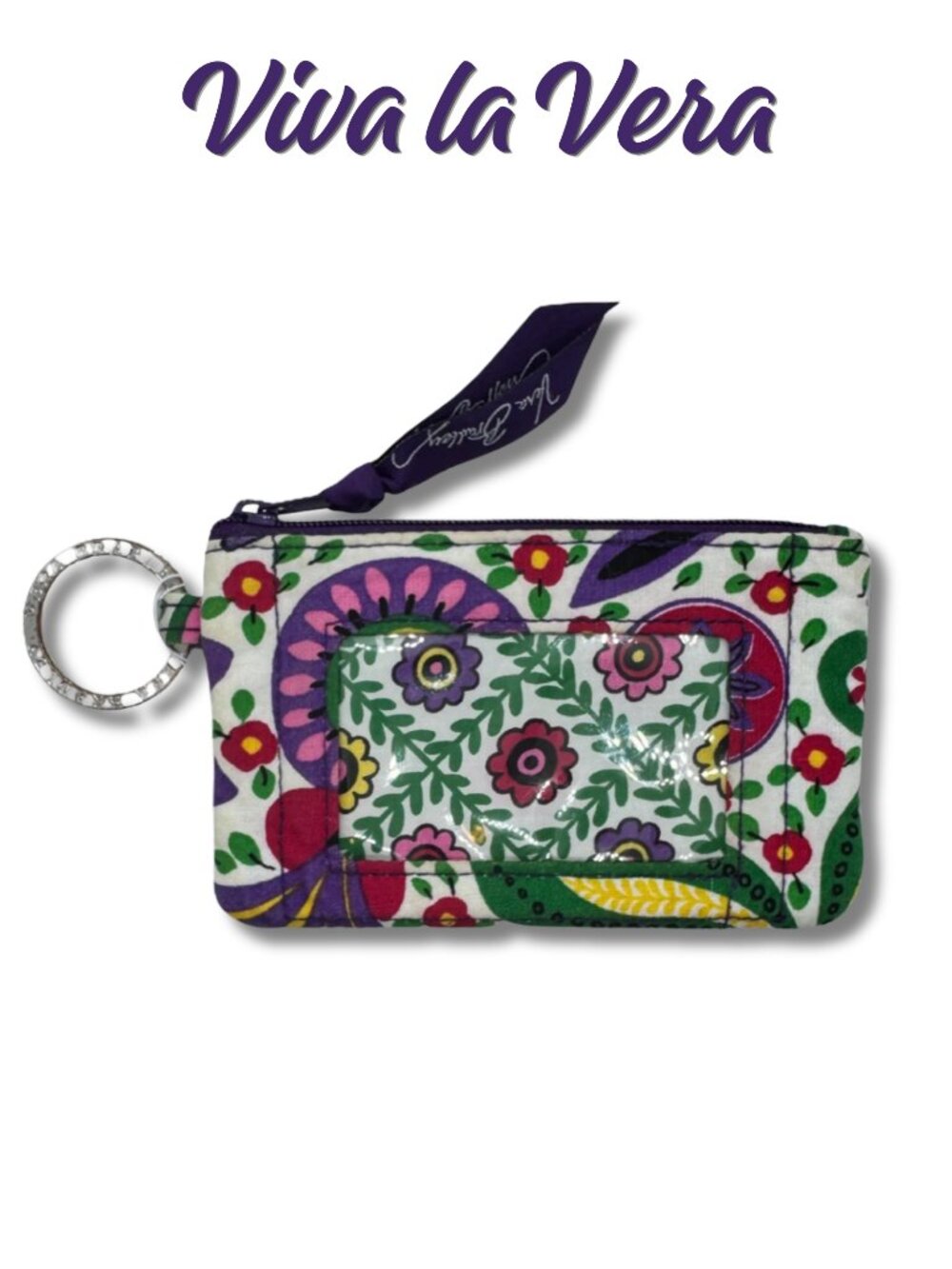 Vera Bradley Viva La Vera Zip ID Case Retired Y2K Floral Wallet Keychain